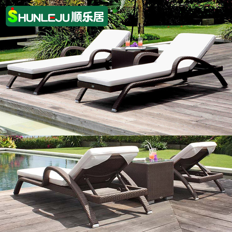 Giường ngoài trời ban công ghế mây giải trí ngoài trời sân ghế phòng chờ biệt thự giường hồ bơi gấp mây ghế bãi biển