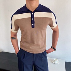 Рубашка поло 欧美拼接短袖撞色polo衫 short sleeve panel