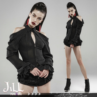 taobao agent O Jerri O Goth PUNK RAVE Demon's tear sexy shoulder -cutable long -sleeved chiffon shirt WY1116