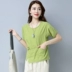 Phong cách văn học dân tộc và nghệ thuật retro dành cho nữ mùa hè 2019 áo mới cotton rộng và vải lanh ngắn áo sơ mi nữ tay ngắn - Áo phông Áo phông