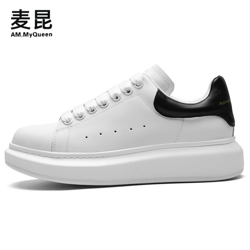 Black PigtailMcQueen Little white shoes female 2021 Spring genuine leather Women's Shoes summer new pattern Internal elevation Thick soled shoes Versatile shoes male summer