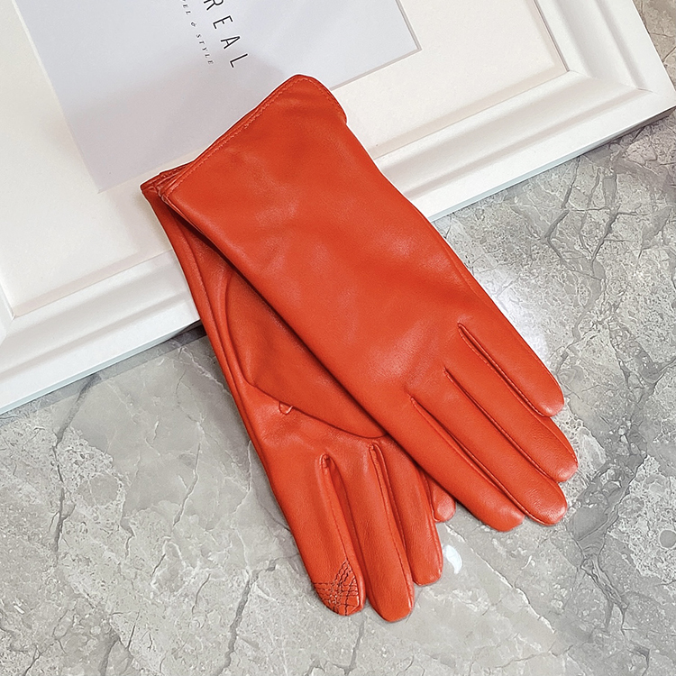 Orange Wool (Finger Touch Screen)Polychromatic Import Goat skin glove Lamb skin ma'am Plush keep warm Autumn and winter genuine leather glove black Thin drive a car