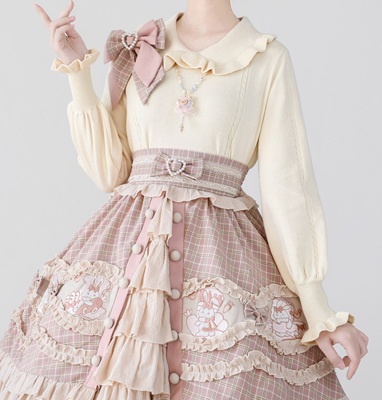 taobao agent Doll, demi-season cute knitted keep warm sweater, doll collar, puff sleeves, Lolita style