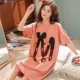 Bộ đồ ngủ mùa hè Lady Cotton tay áo ngắn Phim hoạt hình Sinh viên lỏng lẻo Phiên bản tiếng Hàn có thể mặc đồ ngủ Váy phụ nữ mang thai Kích thước lớn - Đêm đầm