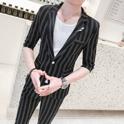 XS nhỏ size teen nam ngắn nhỏ đẹp trai S code new triều nam sọc tay áo phù hợp với s - Suit phù hợp