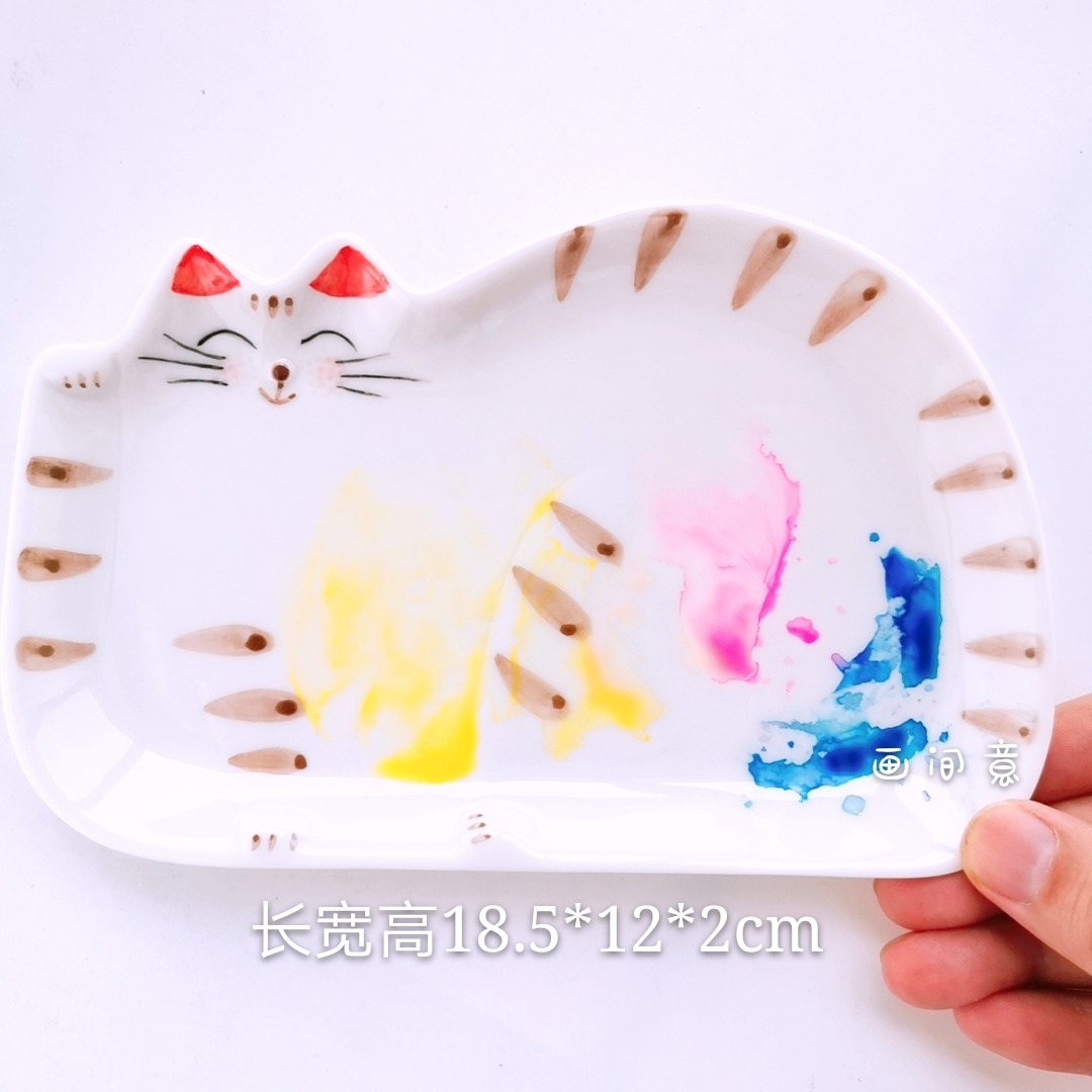 Cat Palette 18.5 * 12Cm6Watercolor Palette ceramics Oil Painting Traditional Chinese painting Painting pigment white Porcelain rectangle Three grid disc rose Palette