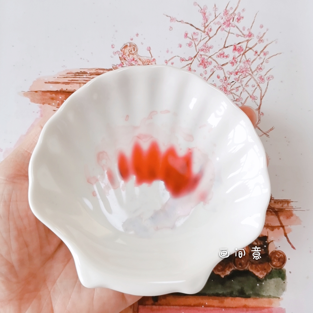 Small Shell Dish & About 10.2Cm In Diameter WhiteWatercolor Palette ceramics Oil Painting Traditional Chinese painting Painting pigment white Porcelain rectangle Three grid disc rose Palette