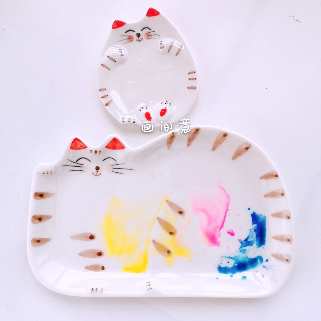 Kitten + Big Cat + Cat Pen Delivery In Mid JuneWatercolor Palette ceramics Oil Painting Traditional Chinese painting Painting pigment white Porcelain rectangle Three grid disc rose Palette