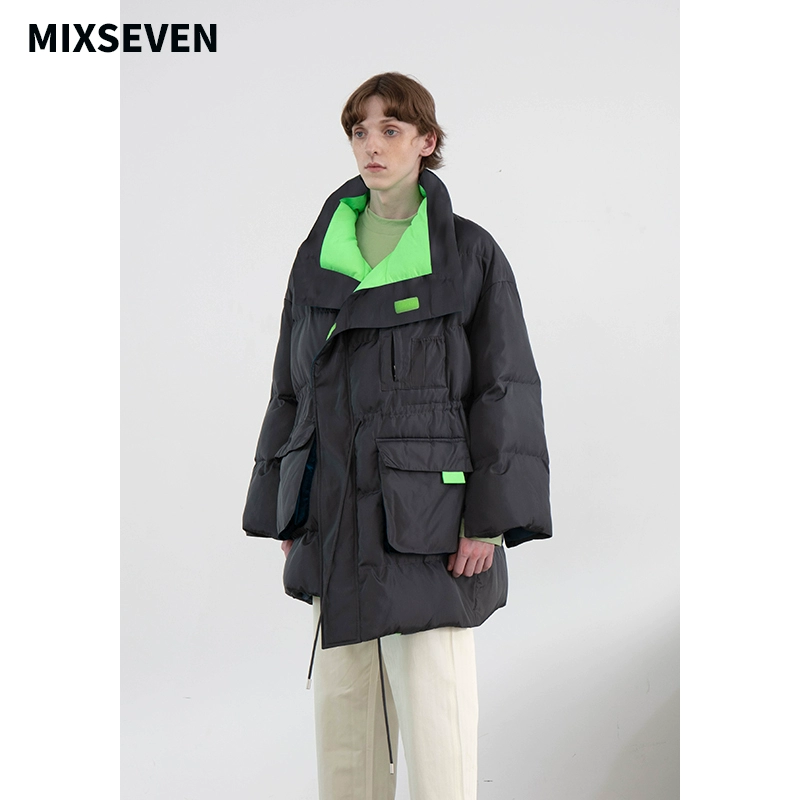 MIXSEVEN Áo khoác cotton thiết kế nguyên bản 2019 Winter Slant Plquet Eo Drawopes Stereo Pocket Cotton đầy tay - Bông