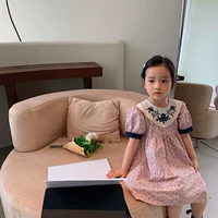 Летнее модное ретро платье с коротким рукавом, коллекция 2021, в корейском стиле, детская одежда, популярно в интернете, цветочный принт