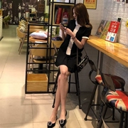 Hàn Quốc mua phụ nữ mùa hè váy mới nữ văn học cao eo váy xếp li khí chất là váy nhỏ màu đen mỏng - Váy eo cao