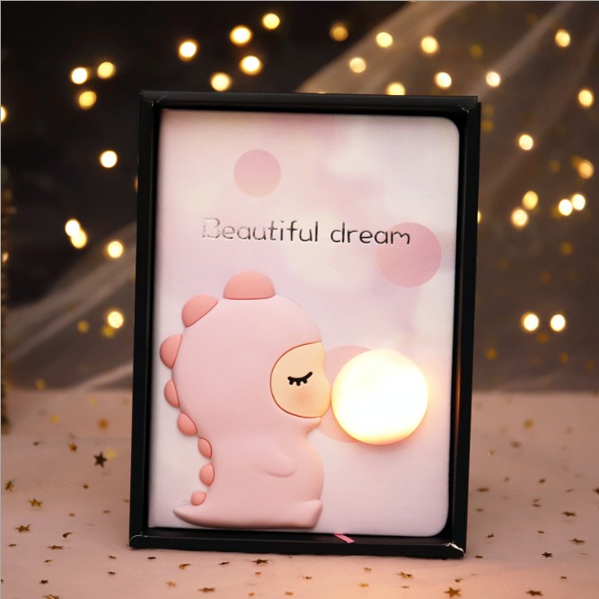 Pink Dinosaur & Lightingoriginality Simplicity Internet celebrity Gift box notebook Stationery lovely Notepad thick Cartoon Hand book student day Return a gift