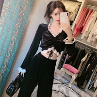 Демисезонные бархатные штаны, комплект, 2020, популярно в интернете, на шнурках, свободный крой