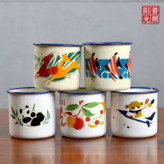 Стакан 80年代 90年代 怀旧回忆全新老库存熊猫 鱼儿童水杯 搪瓷缸子中号