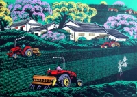 Играя в сельской местности сельскохозяйственного оборудования тракторы, паша земель Плуг, Cao Quantang, размер живописи фермеров 52x38см