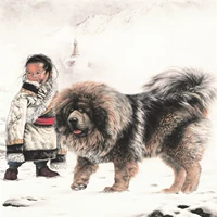 Четырехфут китайский китайский бутик тибетский мастиф [yongwu] распаковка растягивающих картин.