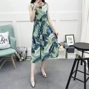 2018 mẹ nạp Hàn Quốc phiên bản của hoa tay áo váy dài chất béo mm kích thước lớn là mỏng dây kéo bông lụa đầm