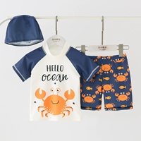 Раздельный купальник для мальчиков, униформа, оранжевый детский комплект, 3 предмета, короткий рукав, защита от солнца