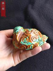 Украшения на шею 古玩玉器汉代老绿松石圆雕鸽子玉鸟笔搁镇纸摆件 沁色鲜艳美丽！