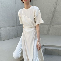 Дизайнерское платье, южнокорейский товар, ремень, длинная юбка, коллекция 2021, средней длины