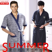 XL mặc áo choàng nam cotton mùa hè ngắn tay áo choàng tắm trong phần dài của cotton yukata cộng với chất béo trẻ và mỏng