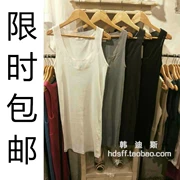Hàn Quốc TH mùa xuân và mùa hè áo vest nữ cổ chữ U dài bằng sợi cotton đa năng đơn giản - Cộng với kích thước quần áo