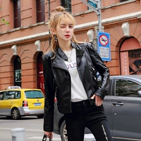 2019 mùa thu mới PU đầu máy da nhỏ nữ ngắn phần Áo khoác da Hàn Quốc mùa xuân và mùa thu mỏng áo khoác da mỏng - Quần áo da áo khoác da thật