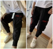 Lafley 2019 mùa thu của cậu bé mặc quần yếm đường phố hip hop lỏng quần Harlan chùm quần thun 8121 - Quần jean