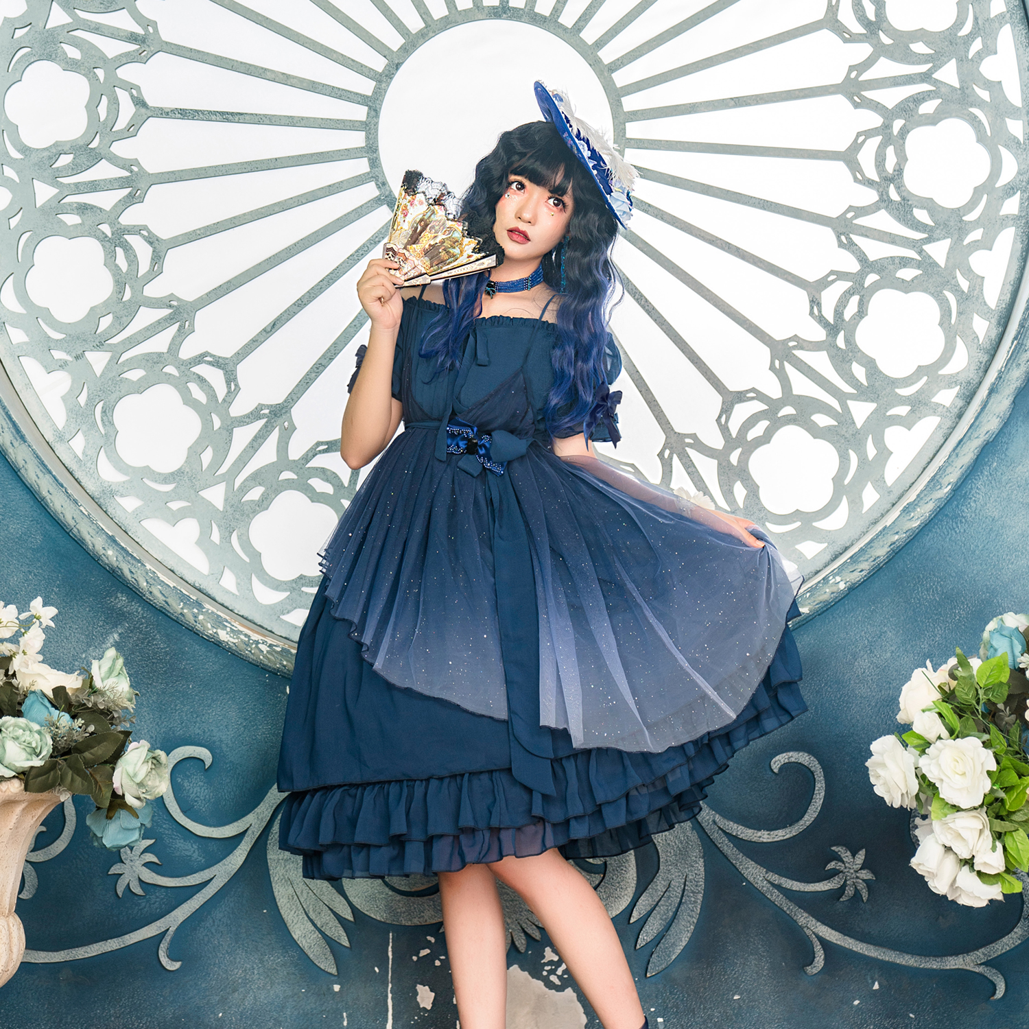 All In StockFull payment goods in stock The royal family lolita Miss Sha original lolita Chiffon Gradients Starry yarn OP Dress Two piece set