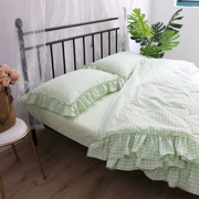 [Homemade] kẻ sọc nhỏ màu xanh bông Bông nhuộm sợi bông bốn mảnh Bộ kích thước tùy chỉnh - Bộ đồ giường bốn mảnh