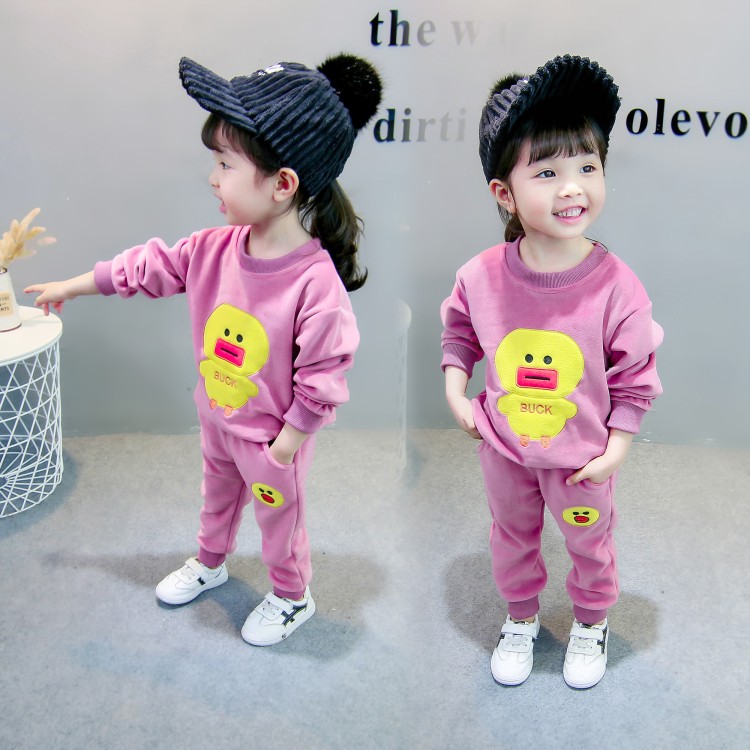 女宝运动服1-5岁女童韩版金丝绒套头卫衣两件