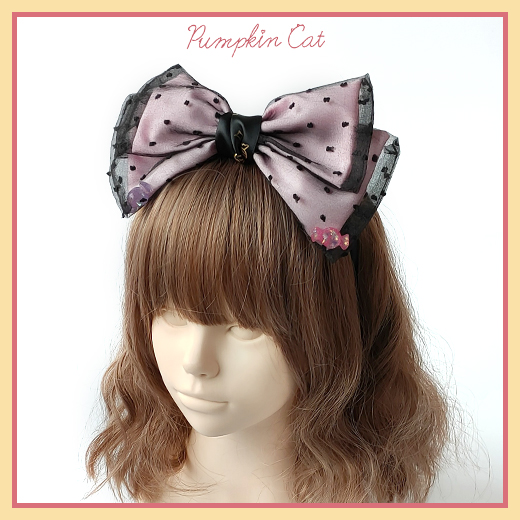 Hair Band - Black Pink (One)【 Slow mass 】 Pumpkin cat Candy Boxes lovely Gift box Headwear hair hoop Small things Neck ring KC