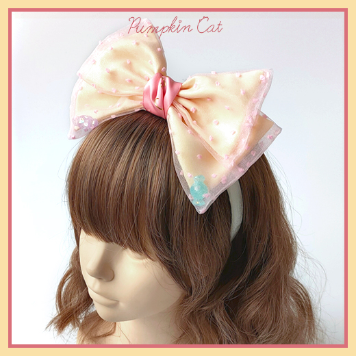 Hair Band - Yellow Pink (One)【 Slow mass 】 Pumpkin cat Candy Boxes lovely Gift box Headwear hair hoop Small things Neck ring KC