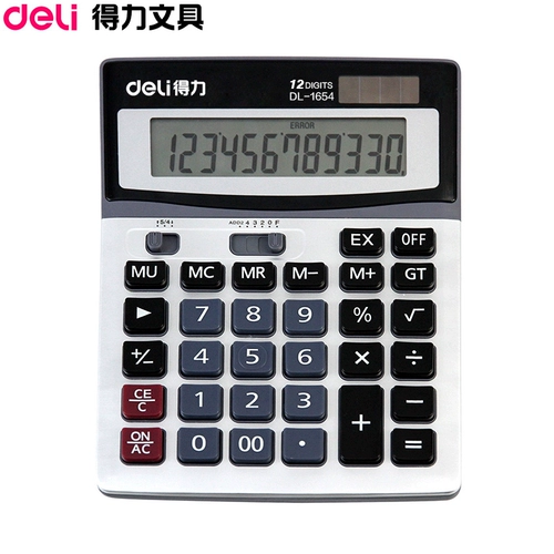 Deli 1654 большой калькулятор с 12 -битным экраном с ручным отключением Солнечный двойной финансовый калькулятор