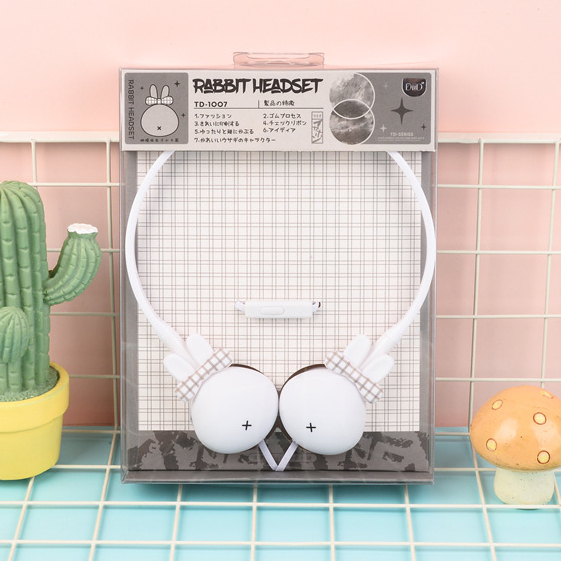 Bow Cute Rabbit White & HeadwearKorean version lovely Cartoon cute Rabbit rabbit Totoro motion Hanging ear type Headwear music girl student personality originality headset