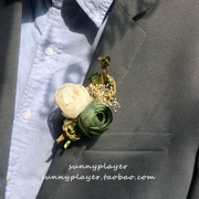 Tiệc cưới Boutonniere Chú rể Phù rể Green White Sen Mô phỏng Hoa hồng Hoa lụa Trâm - Trâm cài