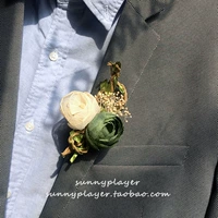 Tiệc cưới Boutonniere Chú rể Phù rể Green White Sen Mô phỏng Hoa hồng Hoa lụa Trâm - Trâm cài trâm hoa cài áo