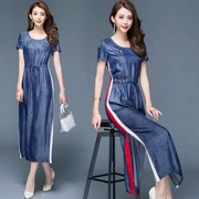 Tencel denim váy nữ 2018 mới của Hàn Quốc phiên bản của phần mỏng phù hợp với màu sắc gió lạnh không thường xuyên khe hở slim dress