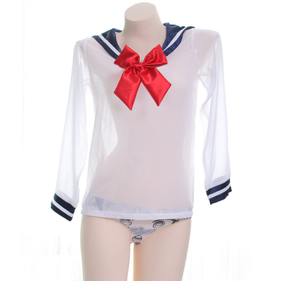 【撩汉出品】原创长袖透明水手服 日系少女蝴蝶结睡衣-淘宝网