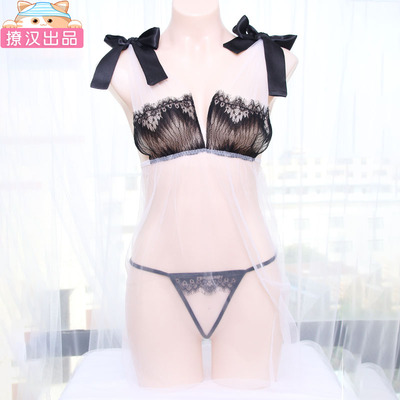 【清仓售完不补】吊带睡衣 蕾丝睫毛蝴蝶结超透网料性感日系内衣-淘宝网