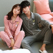 Bộ đồ ngủ nam và nữ Quần pyjama cotton mùa thu dài tay mẫu đôi 2018 cặp đôi mới khóa phù hợp với trẻ em