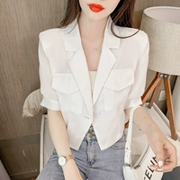 Костюм, белая летняя мини-юбка, рубашка, короткий жакет, популярно в интернете, оверсайз