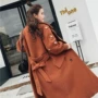 2018 mùa xuân váy nữ gió ong thêu áo len nữ Hàn Quốc phiên bản của phần dài của vành đai thắt lưng eo áo áo khoác dạ nữ ngắn