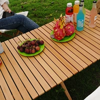 Кемпинг на открытом воздухе складной стол, казармы барбекю для барбекю для пикника Стол Столкий дерево бейловой рулон портативный ночной рынок свинг -стой