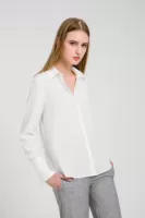 Áo sơ mi lụa nặng của phụ nữ khóa trắng 19 mùa xuân mới tay áo dài giảm béo áo lụa - Áo sơ mi mẫu áo sơ mi nữ đẹp 2020