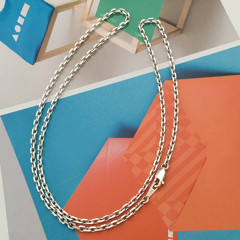 Silver Color, 65CmInformal Japan and Korea 925 Sterling Silver fine Taijiao chain Necklace sweater chain men and women Taiyin Retro Platinum plating necklace