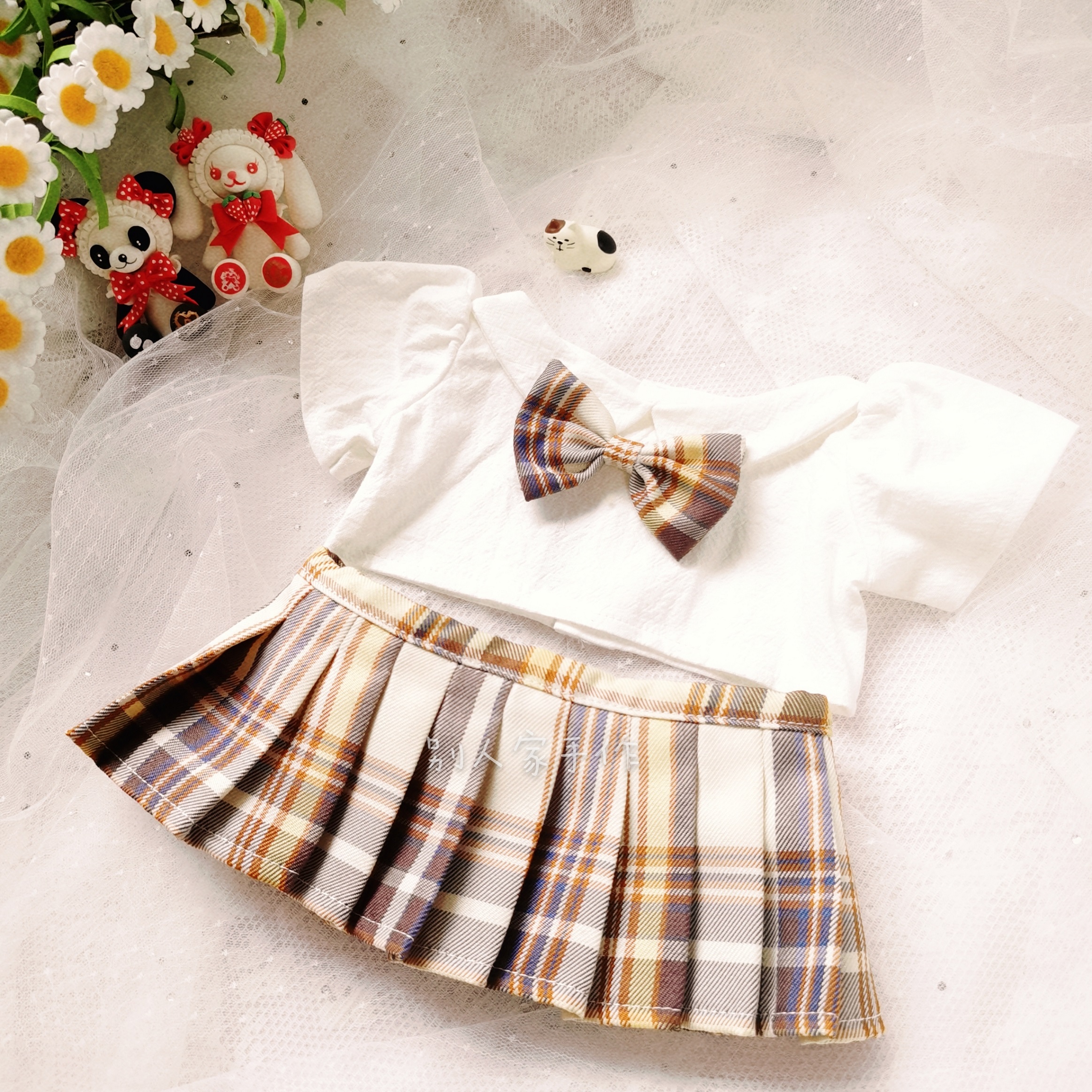 Yellowfree shipping 40cm bjd  jk Plaid skirt Pleated skirt suit cotton doll Star doll clothes Hand made
