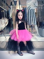 Tutu sợi cô gái sàn catwalk dress hoa hồng đỏ + đen trẻ em trước khi ngắn dài pettiskirt triều cá tính quần áo quần áo cha mẹ và con quần áo trẻ sơ sinh