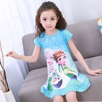 Công chúa cô gái nightdress trẻ em nightdress tay áo ngắn 4 mùa hè 6 phần mỏng đồ ngủ 3-5-7-9 tuổi cô gái dễ thương 11 váy ấm áp cho mùa đông