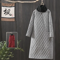 Quần áo cotton nữ 2019 thu đông mới rộng kích thước lớn khâu lưới giản dị cổ cao chần độn váy midi - Bông áo khoác kaki nam lót lông cừu